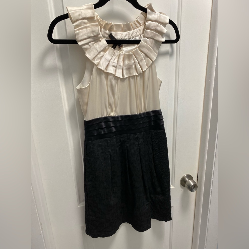 BCBGMaxAzria Cream and Black Ruffle Dress